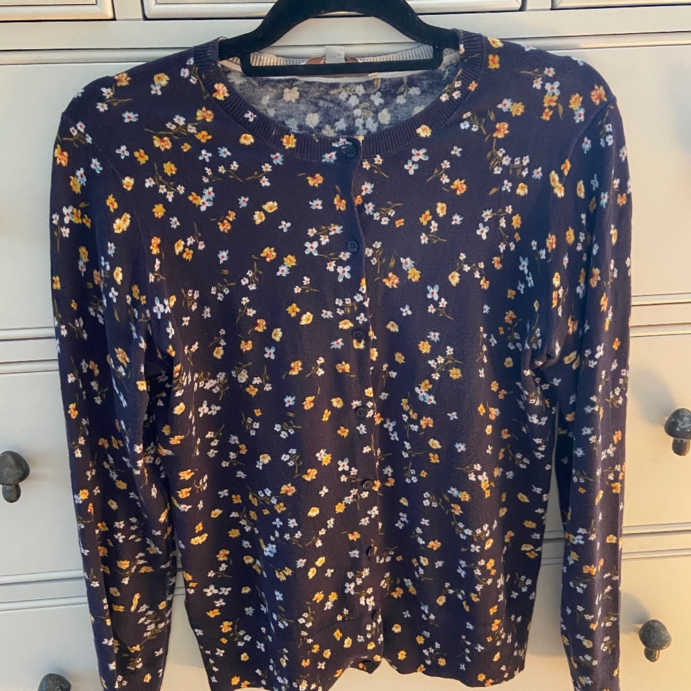 Loft Navy Floral Cotton Cardigan